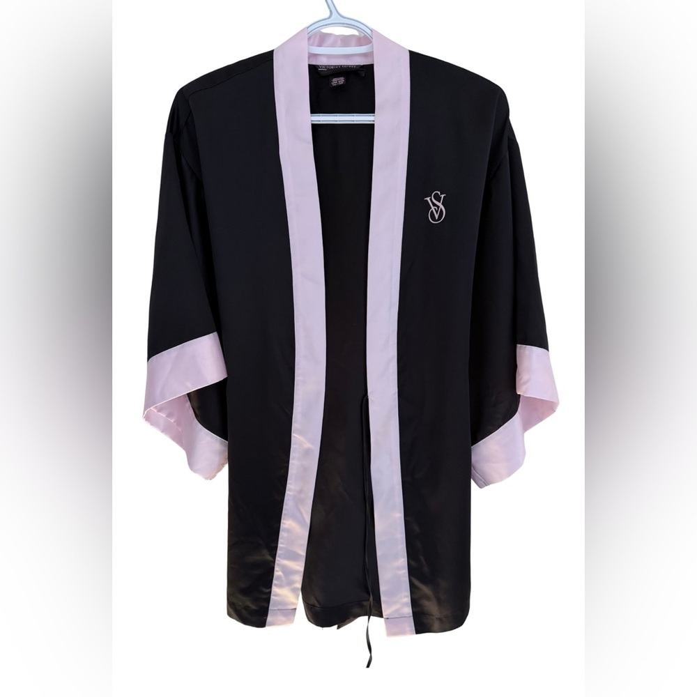 Victoria’s Secret Black and Pink Satin Short Robe